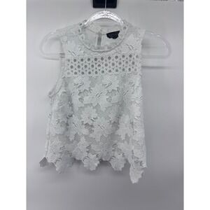 Topshop White Lace Tank Top Sleeveless Mock Neck Women's Elegant‎ Party